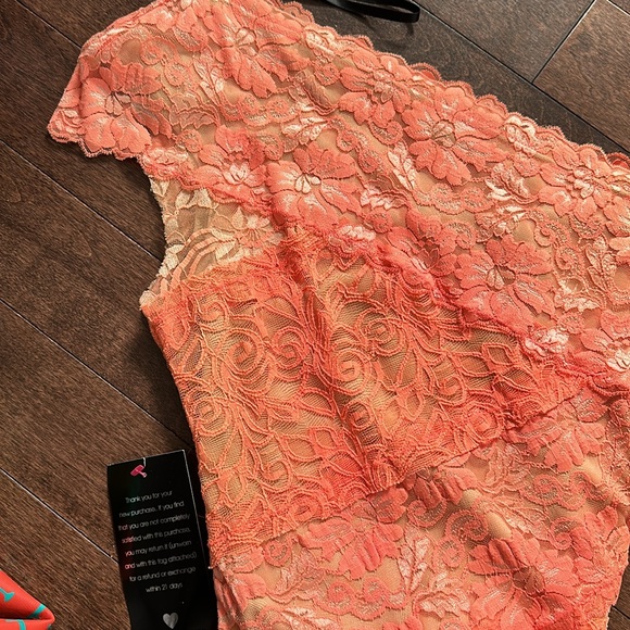 Bebe One Shoulder Lace Bandage Bodycon Dress S Bright Coral Pink NWT - Picture 8 of 14